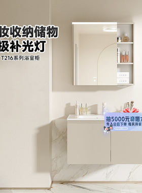 惠达轻奢奶油风浴室柜美妆收纳无极灯光浴室组合T216