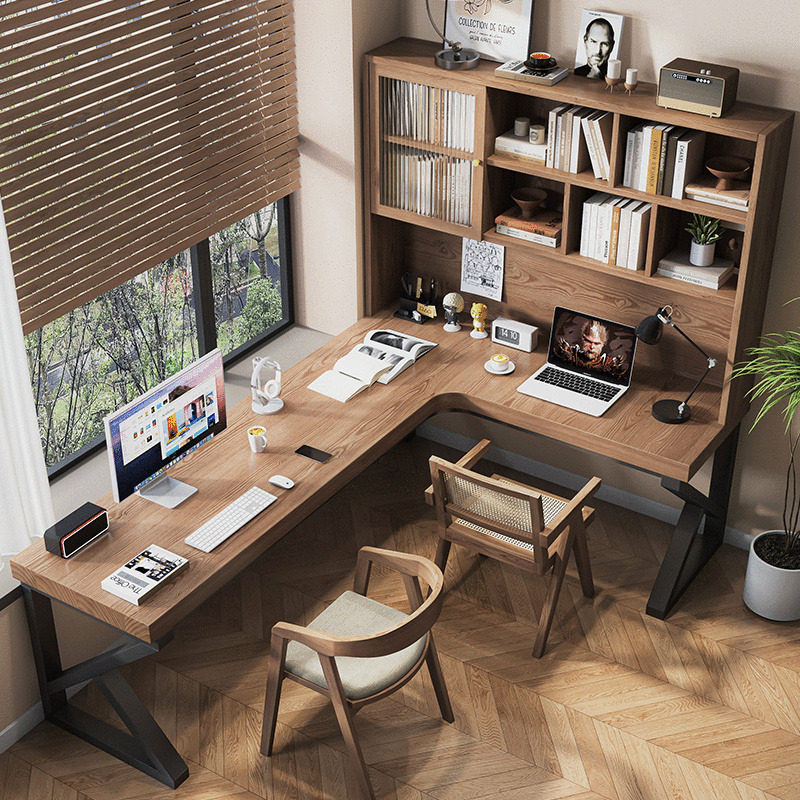 金沙公爵实木转角书桌书柜一体7字型办公桌子家用电脑桌L型写字桌,住宅家具,书桌,淘宝优惠券,粉丝福利购,淘宝优惠卷