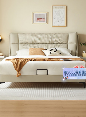 双虎现代简约猫抓布床奶油风2024新款主卧轻奢科技布布艺床23653