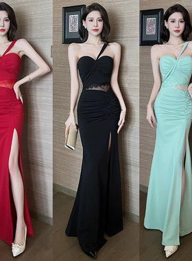 夜总店性感长款漏肩连衣裙气质柔式spa技师工作服足浴足疗晚礼服