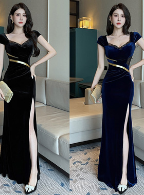 2025新款高级感显瘦性感长款连衣裙足浴桑拿技师工作服足疗晚礼服