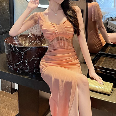 2025新款夜场上班工作服性感气质高级感轻奢包臀开叉夜总会连衣裙
