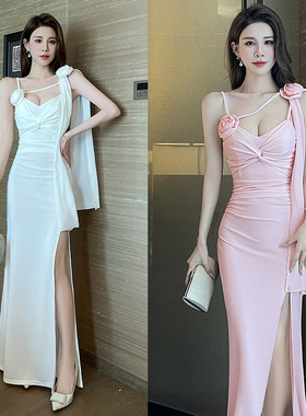 2025按摩技师工作服气质显瘦长款桑拿足疗技师夜场KTV足浴晚礼服