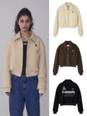 清货restandrecreation翻领羊羔毛夹棉外套宽松字母刺绣短款 夹克