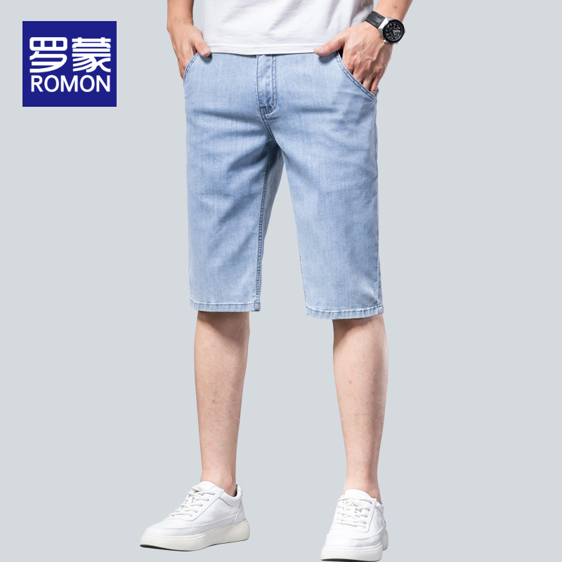 罗蒙牛仔短裤男夏季薄款浅色休闲中裤夏天超薄男士五分裤子男款潮