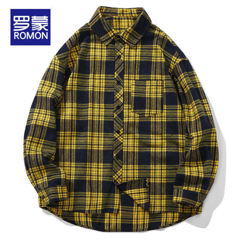 罗蒙2026新款格子衬衫男长袖春秋美式复古格纹高级感男生衬衣外套,男装,衬衫,淘宝优惠券,粉丝福利购,淘宝优惠卷