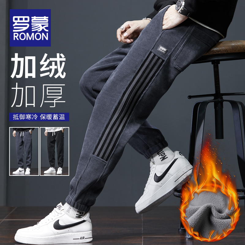 罗蒙加绒工装裤男士秋冬季灯芯绒