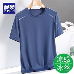 罗蒙冰丝速干短袖t恤男款2024夏季新款潮牌半袖休闲上衣男士运动T