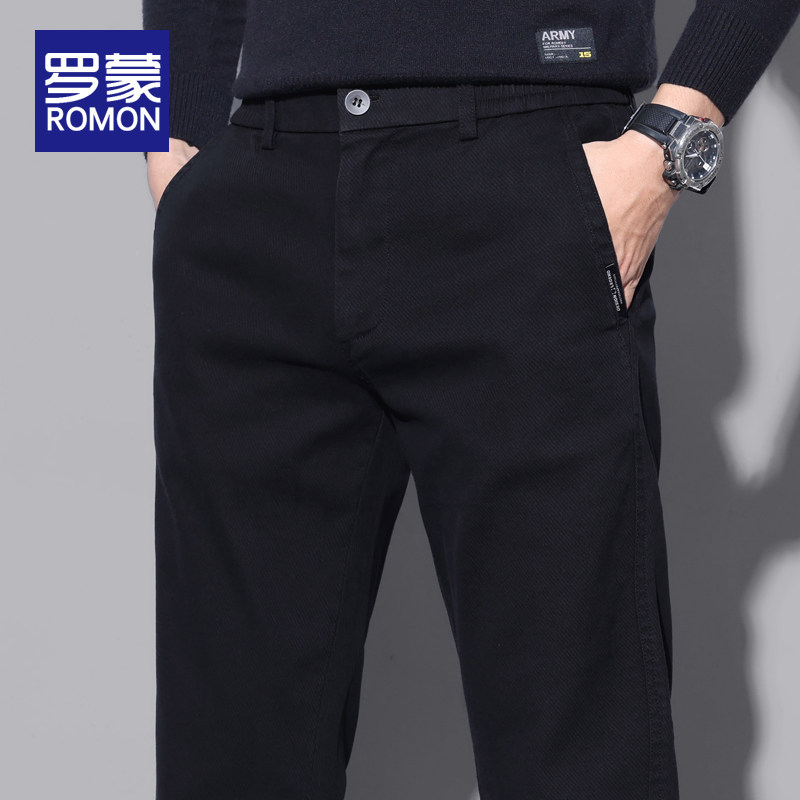 罗蒙男士休闲裤春秋季直筒修身长裤2025新款潮牌冬季加绒裤子男款,男装,休闲裤,淘宝优惠券,粉丝福利购,淘宝优惠卷