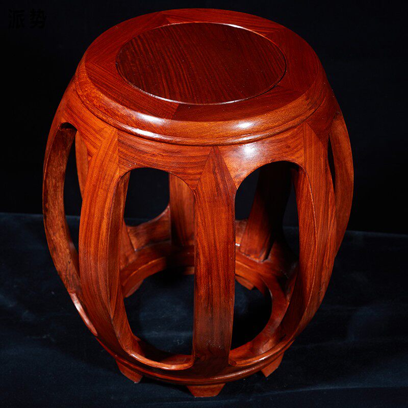 红木鼓凳实木花凳圆坐凳新中式圆凳古凳绣墩鼓登鸡翅木鼓形凳子小