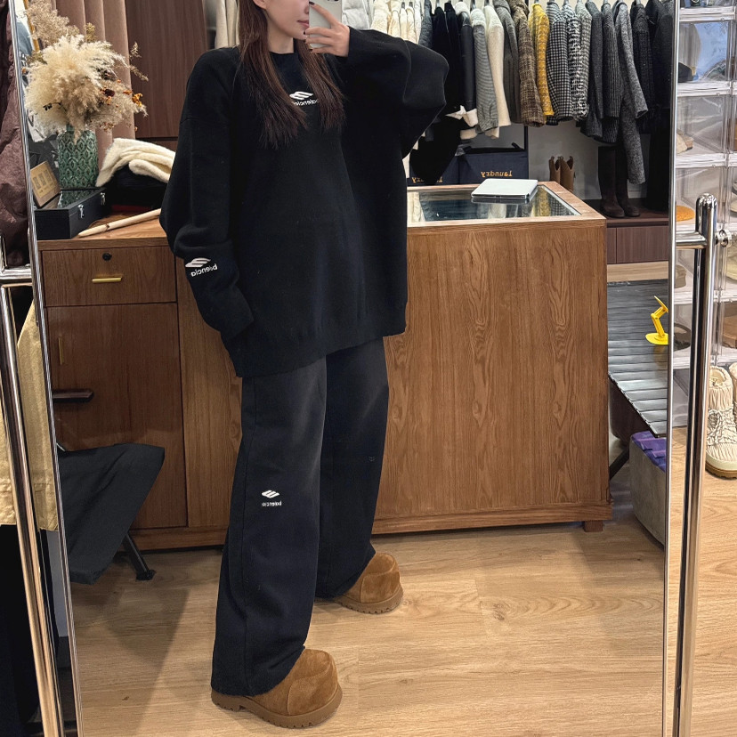 26SKI新款巴黎风滑雪系列抓绒宽松直筒休闲裤3m刺绣B家运动卫裤