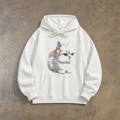 生气猫猫奶凶猫咪创意印花宽松带帽卫衣男女同款连帽款