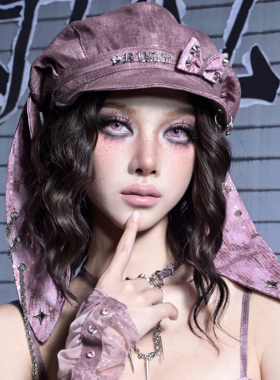 虚轨原创 蚀心蝶狱y2k辣妹蝴蝶结小众亚文化撞钉兔耳帽贝雷帽