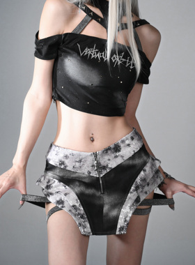 虚轨原创 数据幽灵y3k未来感辣妹朋克风亮片低腰包臀性感半身裙裤