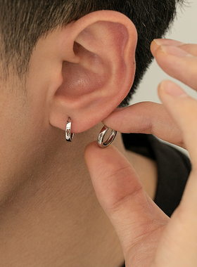 S925纯银耳环耳钉耳扣镂空十字架耳圈男女个性潮流小众高级感单只