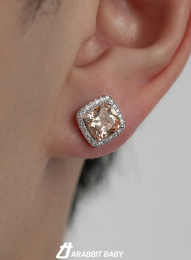 冰糖钻耳钉锆石闪钻高级感耳饰男美式嘻哈微镶方满钻小众原创设计