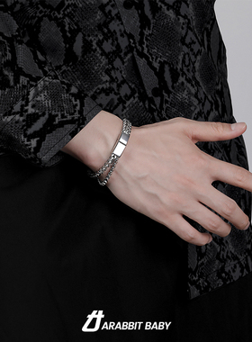 原创磁吸扣钛钢欧美双层古巴手链