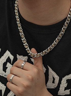 美式潮牌古巴钛钢项链男士锁骨链高级小众设计感粗款男生百搭配饰