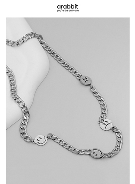 潮牌喜怒哀乐表情笑脸项链潮人街头男女情侣嘻哈手链时尚百搭钛钢