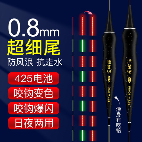0.8mm超细硬尾夜光漂咬咬钩变色