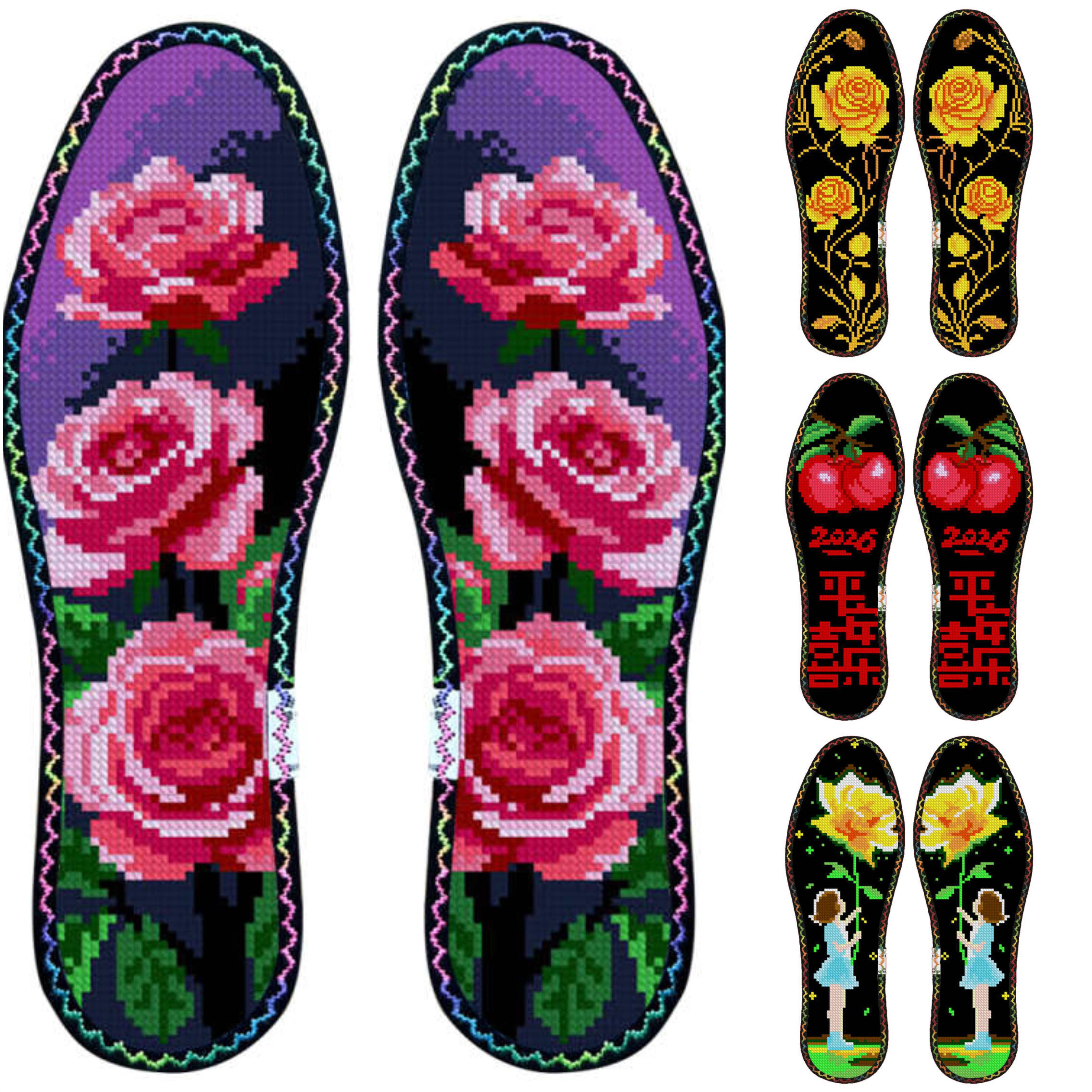 新款玫瑰香黑色底合集带花边七层纯棉布十字绣鞋垫薄款柔软小格子,服饰配件/皮带/帽子/围巾,鞋垫,淘宝优惠券,粉丝福利购,淘宝优惠卷