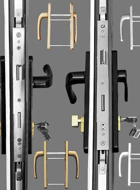 断桥铝门锁面板门锁双开式执手双面高低把铝合金平开门超薄拉手锁