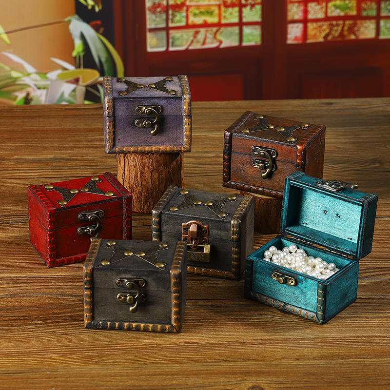 复古木质迷你桌面珠宝首饰收纳盒