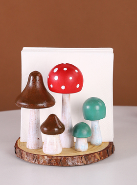 手工木质蘑菇纸巾座餐厅好物