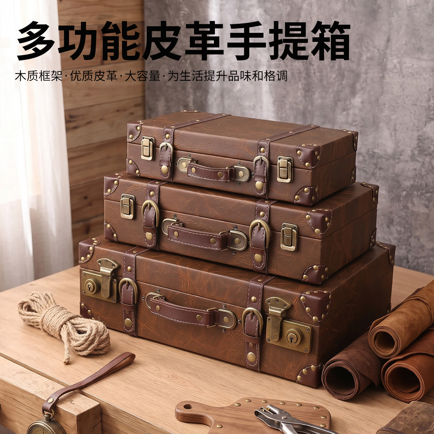 欧式怀旧皮箱摄影装饰道具手提箱图片