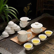 bình trà du lịch Bộ ấm trà Kung Fu gốm gia dụng, ấm trà nhỏ, bộ cốc, bát sứ trắng xanh, ấm trà đá nứt, khay bộ ấm pha trà du lịch