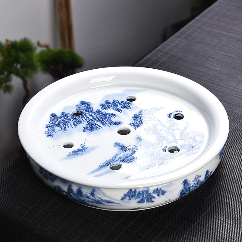 唐仟陶瓷茶盘家用茶台现代简约小型储水干泡台圆形茶海托盘大小号