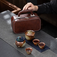 ấm trà du lịch Du Lịch Kung Fu Trà Một Nồi Ba Ly Bộ Nhỏ Nhà Đơn Giản Ấm Trà Gốm Trà Ngoài Trời Túi Di Động bộ ấm chén trà du lịch