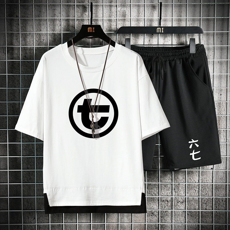 睡衣男夏季薄款宽松休闲简约青少年学生卡通动漫潮流帅气运动套装