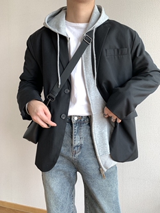 方人也屹春秋新款韩版休闲小西装男宽松中长款西服外套