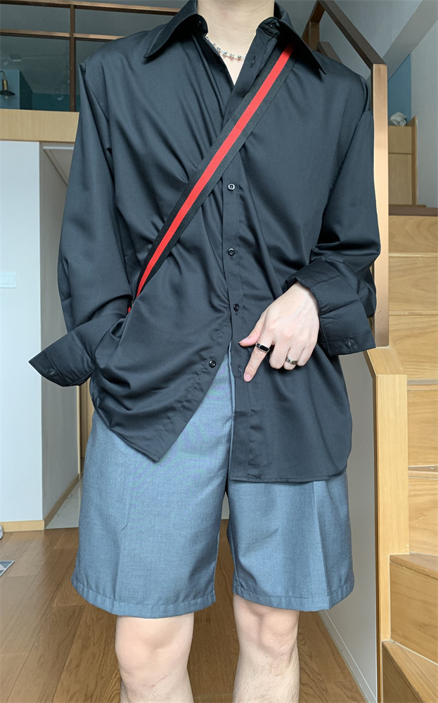 方人也屹韩版外套男夏季薄款长袖衬衫宽松百搭流行休闲衬衣青春