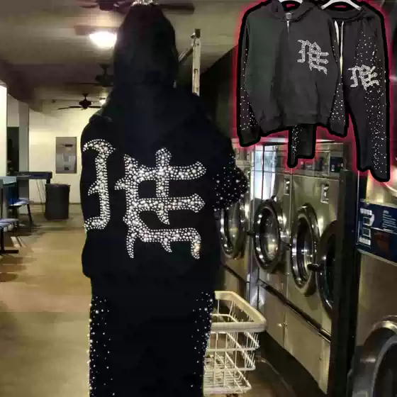 Correct Version of Mixed Emotion American Street Retro High Street Pearl Rhinestone Hooded Sweatshirt Trendy