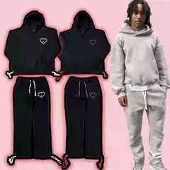High-End Version of Carsicko American Street Retro High-Street Heart-Pattern Hoodie and Sweatpants Casual Versatile Set