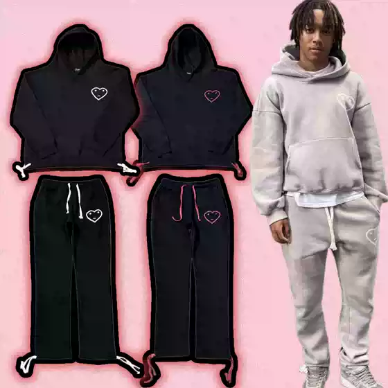 High-End Version of Carsicko American Street Retro High-Street Heart-Pattern Hoodie and Sweatpants Casual Versatile Set