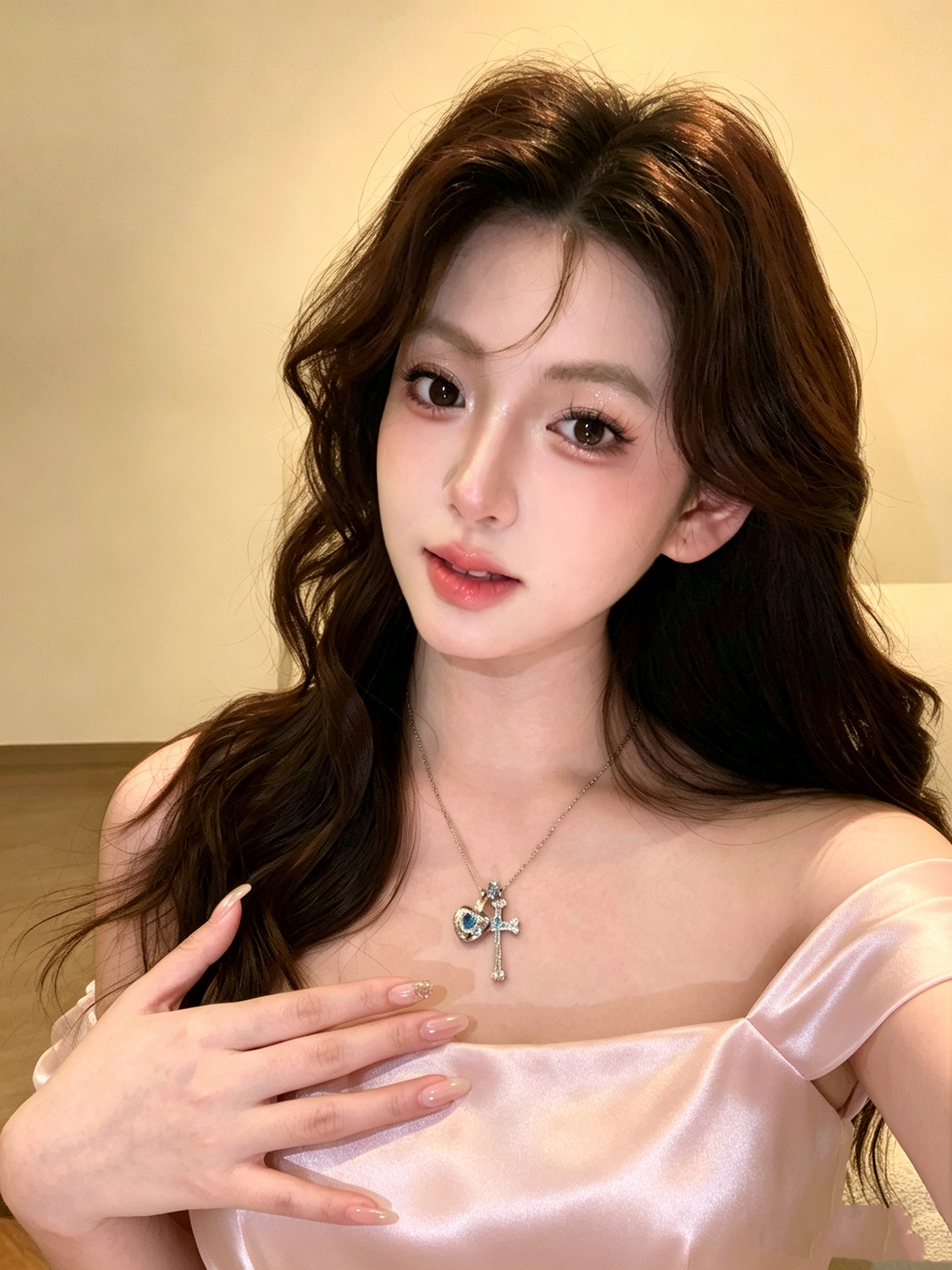 梦幻冰蓝蓝色闪钻十字架爱心吊坠项链女轻奢小众锁骨链时尚颈链