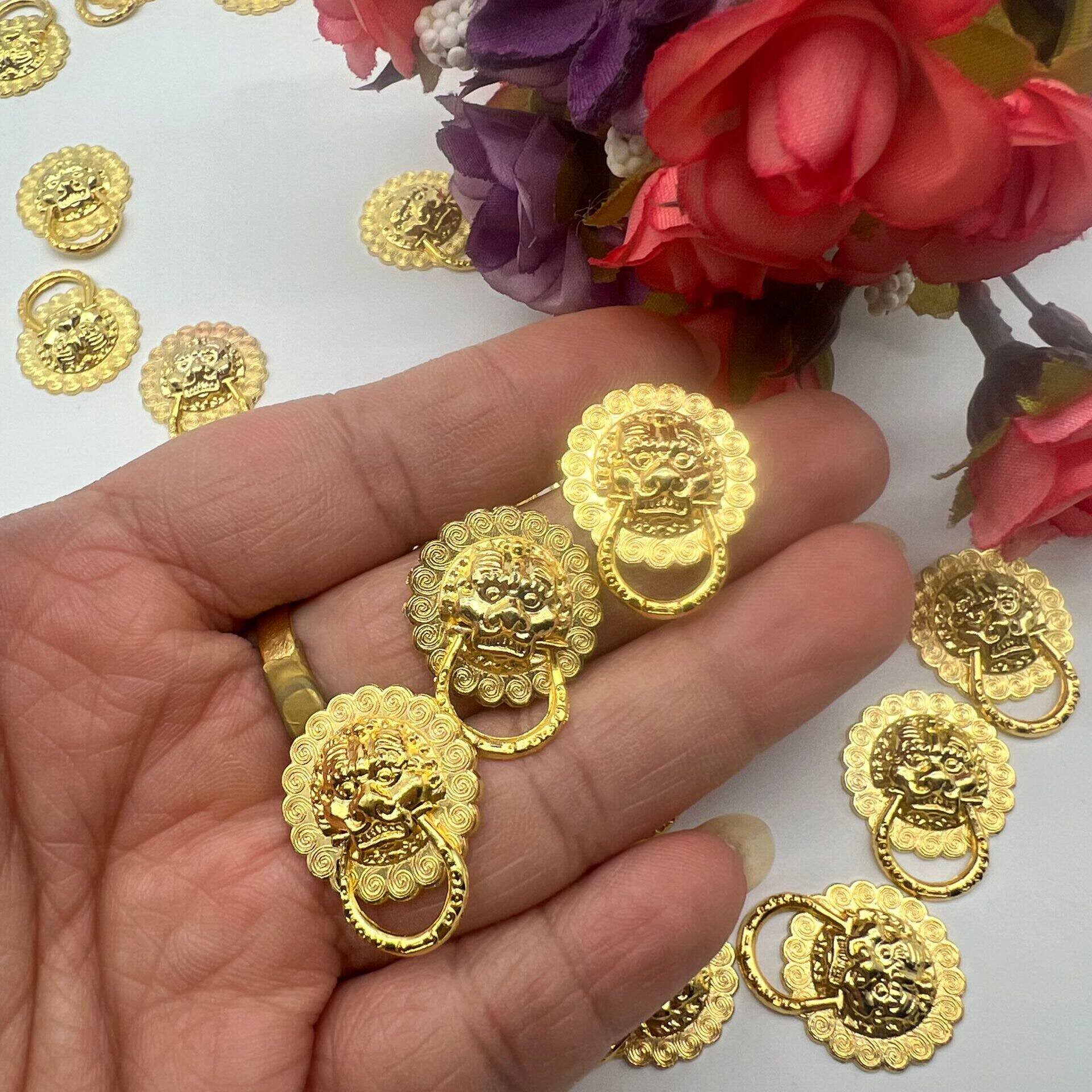 狮子头仿古拉手金库银库门钉配件中式弹簧狮子头拉手塑料小拉环