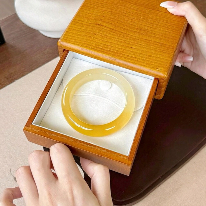 天然黄龙玉冰种玉镯黄玉石手镯60