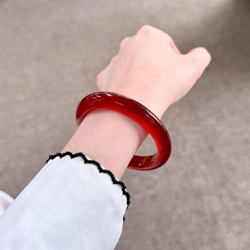 天然红玛瑙手镯女正圈玉镯玉石