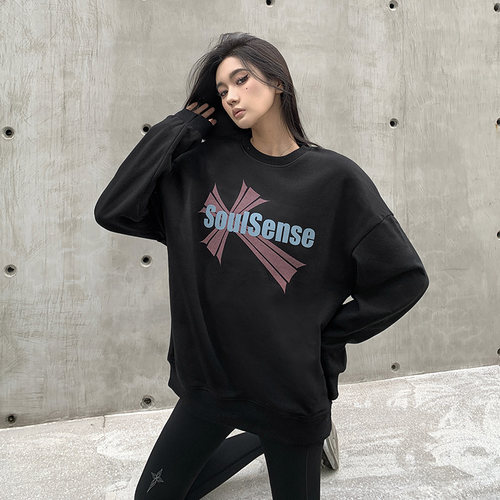 SoulSense潮牌十字宽松圆领卫衣