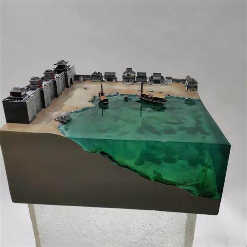 玻璃钢玄关样板间水晶胶装饰品透明树脂海底雕塑岸边人家海洋摆件