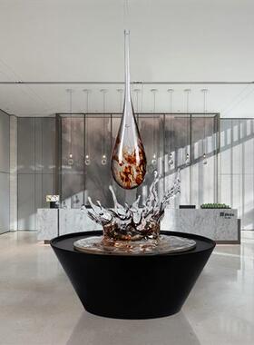 酒店大堂售楼处玻璃钢水滴雕塑不锈钢大型落地摆件金属水纹装饰品