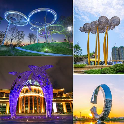 厂家制作不锈钢鲸鱼雕塑户外大型镂空水景商业街发光雕像景观摆件