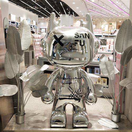 玻璃钢电镀太空兔子雕塑网红潮牌月光兔大型考斯Kaws公仔落地摆件