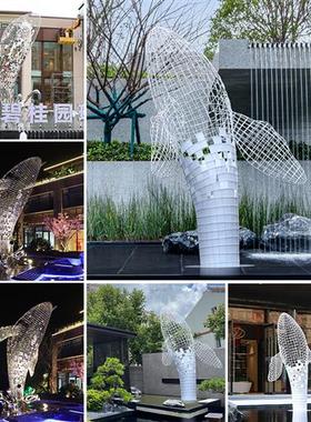 户外不锈钢鲸鱼雕塑镂空网格海豚章鱼发光摆件广场售楼部水景装饰