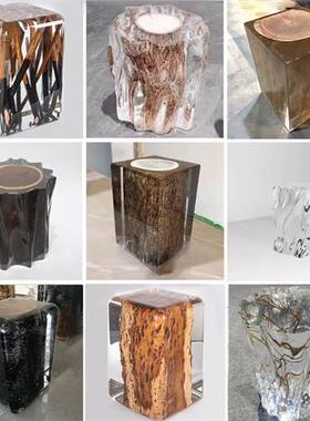 茶室铂晶透明茶墩水晶木墩坐墩坐凳边几软装工艺品家居家具定制