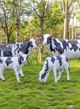 户外农场玻璃钢仿真奶牛雕塑草坪黄水牛西门塔尔安格斯牛模型摆件